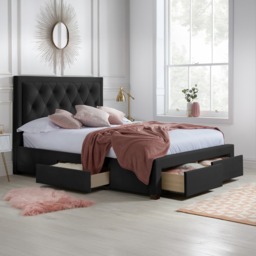 Woodbury - Super King Size - 4 Drawer Storage Bed - Black - Velvet - 6ft - Happy Beds - thumbnail 1
