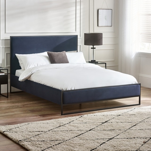 Cooper - King Size - Low Foot-End Bed - Navy Blue/Black - Fabric/Metal - 5ft - Happy Beds - image 1