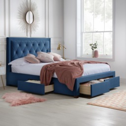 Woodbury - Double - 4 Drawer Storage Bed - Blue - Velvet - 4ft6 - Happy Beds