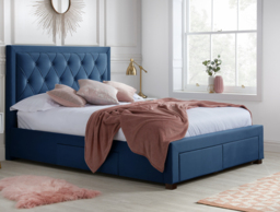 Woodbury - Double - 4 Drawer Storage Bed - Blue - Velvet - 4ft6 - Happy Beds - thumbnail 2