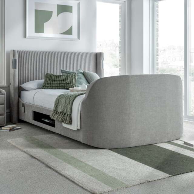 Darras - Super King Size - Electric Media TV Bed with Dolby Atmos Surround Sound - Light Grey - Fabric - 6ft