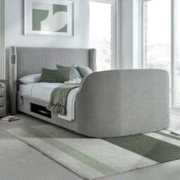 Darras - Super King Size - Electric Media TV Bed with Dolby Atmos Surround Sound - Light Grey - Fabric - 6ft