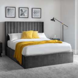 Langham - Super King Size - Ottoman Storage Bed - Grey - Velvet - 6ft - Happy Beds - thumbnail 1