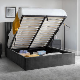 Langham - Super King Size - Ottoman Storage Bed - Grey - Velvet - 6ft - Happy Beds - thumbnail 2
