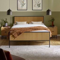 Sia - King Size - Low Foot End Bed - Oak/Black - Wooden/Metal - 5ft - thumbnail 2