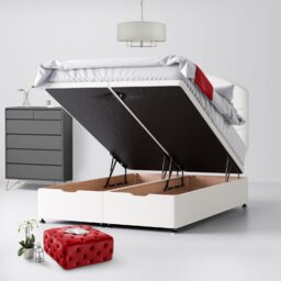 Small Single - Divan Bed and Dudley Lined Headboard - White - Fabric - 2ft6 - Happy Beds - thumbnail 5
