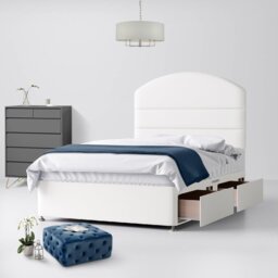 Small Single - Divan Bed and Dudley Lined Headboard - White - Fabric - 2ft6 - Happy Beds - thumbnail 2