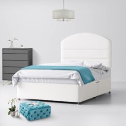 Small Single - Divan Bed and Dudley Lined Headboard - White - Fabric - 2ft6 - Happy Beds