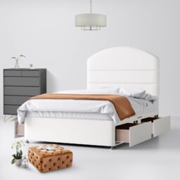 Small Single - Divan Bed and Dudley Lined Headboard - White - Fabric - 2ft6 - Happy Beds - thumbnail 3