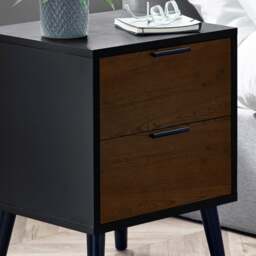 Alba – 2-Drawer Bedside Table – Walnut and Black – Lacquered MDF - Happy Beds - thumbnail 5