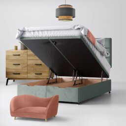 Small Single - Divan Bed and Cornell Lined Headboard - Light Grey - Velvet - 2ft6 - Happy Beds - thumbnail 4