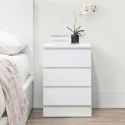 Oslo - 3 Drawer Bedside Table - White - Wooden - Happy Beds - thumbnail 1