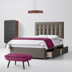 Single - Divan Bed and Cornell Buttoned Headboard - Grey - Fabric - 3ft - Happy Beds - thumbnail 2