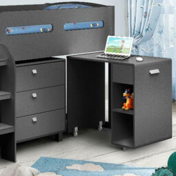 Kimbo - Single - Kids Cabin Bed Frame - Dark Grey - Anthracite - Drawers and Desk - 3ft - Happy Beds - thumbnail 2