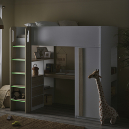 Ocean - Single – Storage High Sleeper with Drawers, Shelves, Desk and Wardrobe – Pale Wood/White - Wooden - 3ft - thumbnail 3