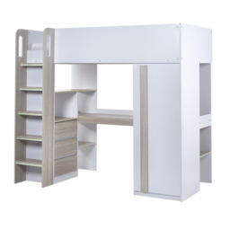 Ocean - Single – Storage High Sleeper with Drawers, Shelves, Desk and Wardrobe – Pale Wood/White - Wooden - 3ft - thumbnail 8