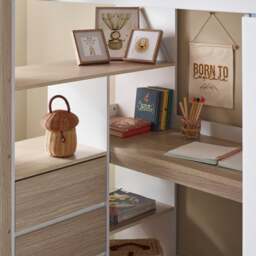 Ocean - Single – Storage High Sleeper with Drawers, Shelves, Desk and Wardrobe – Pale Wood/White - Wooden - 3ft - thumbnail 5