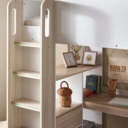 Ocean - Single – Storage High Sleeper with Drawers, Shelves, Desk and Wardrobe – Pale Wood/White - Wooden - 3ft - thumbnail 4