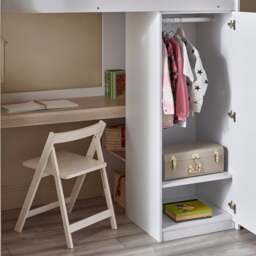 Ocean - Single – Storage High Sleeper with Drawers, Shelves, Desk and Wardrobe – Pale Wood/White - Wooden - 3ft - thumbnail 7