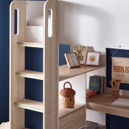 Ocean - Single – Storage High Sleeper with Drawers, Shelves, Desk and Wardrobe – Pale Wood/White - Wooden - 3ft - thumbnail 3