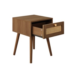 Croxley - 1 Drawer Bedside Table - Walnut - Rattan - Wooden - Happy Beds - thumbnail 7