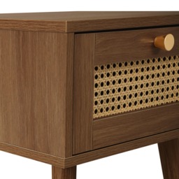 Croxley - 1 Drawer Bedside Table - Walnut - Rattan - Wooden - Happy Beds - thumbnail 4