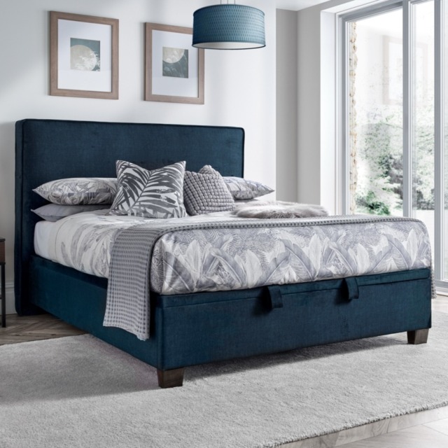 Newton - King Size - Ottoman Storage Bed - Blue - Velvet - 5ft