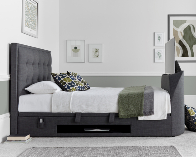 Falstone - Double - Ottoman Storage Bed - Slate Grey - Fabric - 4ft6 - Happy Beds