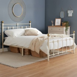 Atlas - Small Double - Cream & Brass Metal Bed Frame - Small Double -Happy Beds