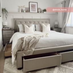 Woodbury - Double - 4 Drawer Storage Bed - Warm Stone - Velvet - 4ft6 - Happy Beds - thumbnail 4
