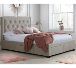 Woodbury - Double - 4 Drawer Storage Bed - Warm Stone - Velvet - 4ft6 - Happy Beds - thumbnail 2