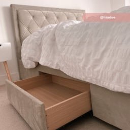 Woodbury - Double - 4 Drawer Storage Bed - Warm Stone - Velvet - 4ft6 - Happy Beds - thumbnail 6