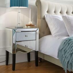 Palermo - Mirrored 2 Drawer Bedside Table - Mirror/Black - Mirror/Wooden - Happy Beds - thumbnail 1