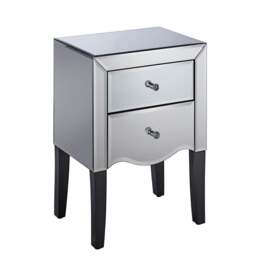 Palermo - Mirrored 2 Drawer Bedside Table - Mirror/Black - Mirror/Wooden - Happy Beds - thumbnail 3