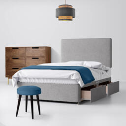 Super King Size - Divan Bed and Cornell Plain Headboard - Light Grey - Fabric - 6ft - Happy Beds - thumbnail 2
