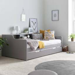 Tyler - Single Day Bed - Guest Bed with Underbed Trundle - Grey - Wooden - 3ft - Happy Beds - thumbnail 2