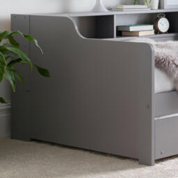 Tyler - Single Day Bed - Guest Bed with Underbed Trundle - Grey - Wooden - 3ft - Happy Beds - thumbnail 5