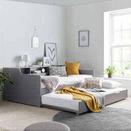 Tyler - Single Day Bed - Guest Bed with Underbed Trundle - Grey - Wooden - 3ft - Happy Beds - thumbnail 3