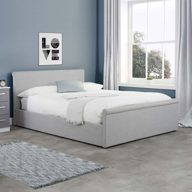Stratus - Small Double - Sleigh Ottoman Bed - Grey - Fabric - 4ft - Happy Beds