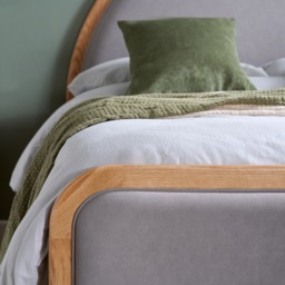 Liana - King-Size - Curved Headboard Bed - Grey/Oak - Fabric/Wood - 5ft - thumbnail 5