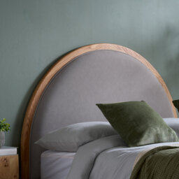 Liana - King-Size - Curved Headboard Bed - Grey/Oak - Fabric/Wood - 5ft - thumbnail 2