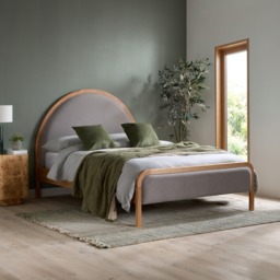 Liana - King-Size - Curved Headboard Bed - Grey/Oak - Fabric/Wood - 5ft - thumbnail 1