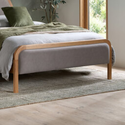 Liana - King-Size - Curved Headboard Bed - Grey/Oak - Fabric/Wood - 5ft - thumbnail 4
