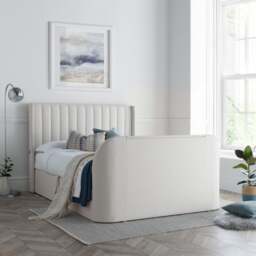 Luther - Super King Size - Winged Ottoman Storage TV Bed - Natural - Fabric - 6ft - Happy Beds - thumbnail 3