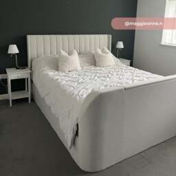 Luther - Super King Size - Winged Ottoman Storage TV Bed - Natural - Fabric - 6ft - Happy Beds - thumbnail 4
