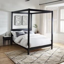 Roxanne - Double - Canopy Bed - Black - Wooden - 4ft6 - Happy Beds