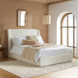 Lanis - Double - Ottoman Storage Bed - Cream - Linen Fabric - 4ft6 - thumbnail 2
