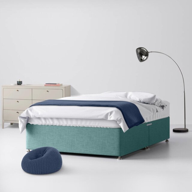 Double - Divan Bed - With Storage - Duck Egg Blue - Fabric - 4ft6 - Happy Beds - image 1