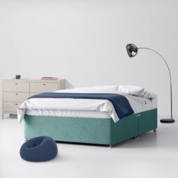 Double - Divan Bed - With Storage - Duck Egg Blue - Fabric - 4ft6 - Happy Beds - thumbnail 1
