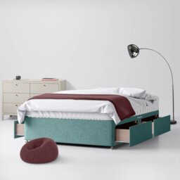 Double - Divan Bed - With Storage - Duck Egg Blue - Fabric - 4ft6 - Happy Beds - thumbnail 3